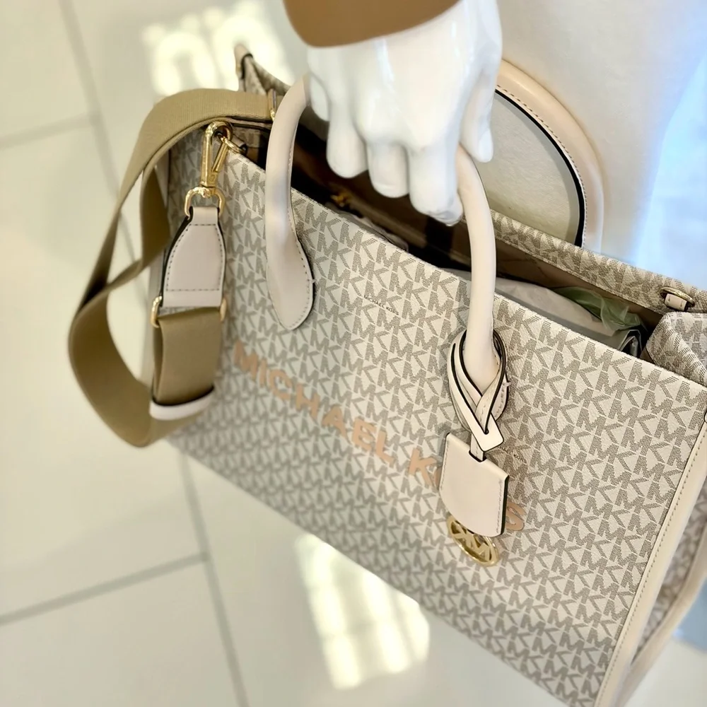 Michael Kors Cream Logo Tote Bag with Gold Accent